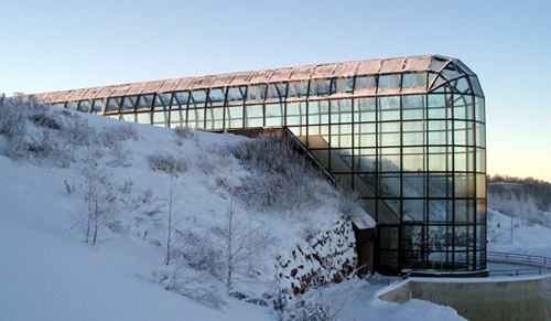 Wintery picture of Arctic Centre's home Arktikum House in Rovaniemi. Picture by Arto Vitikka from the Science communications.