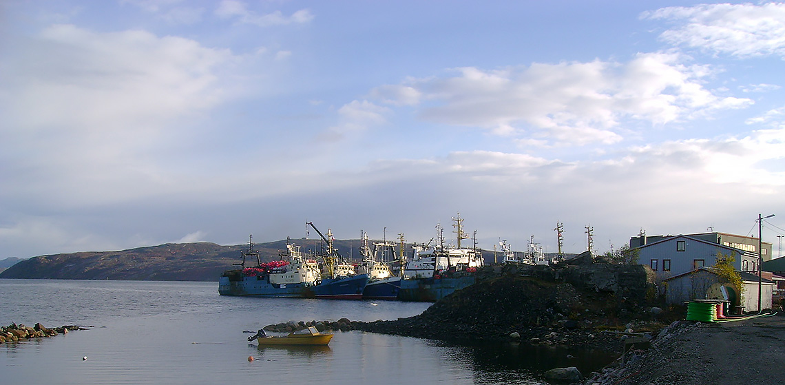 The picture represents a harbor and seashore with many ships. It has been taken in October 2011 in Kirkenes in the high North of Norway, where Adrian Braun had during his internship a great opportunity to join a research workshop with international scholars for several days.