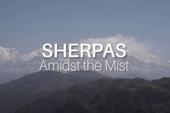 Screenshot from the beginning of the movie, mountain range with the title of the movie on top