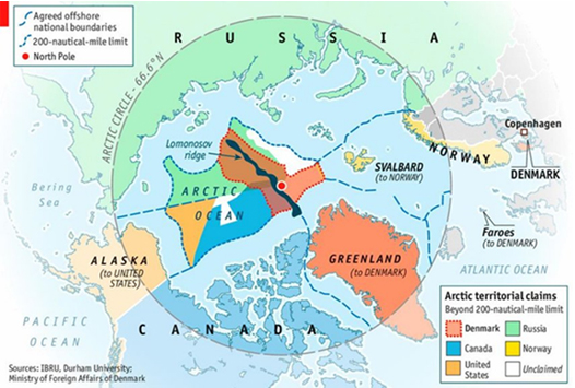 Kartta: Aluevaatimukset arktisella alueella